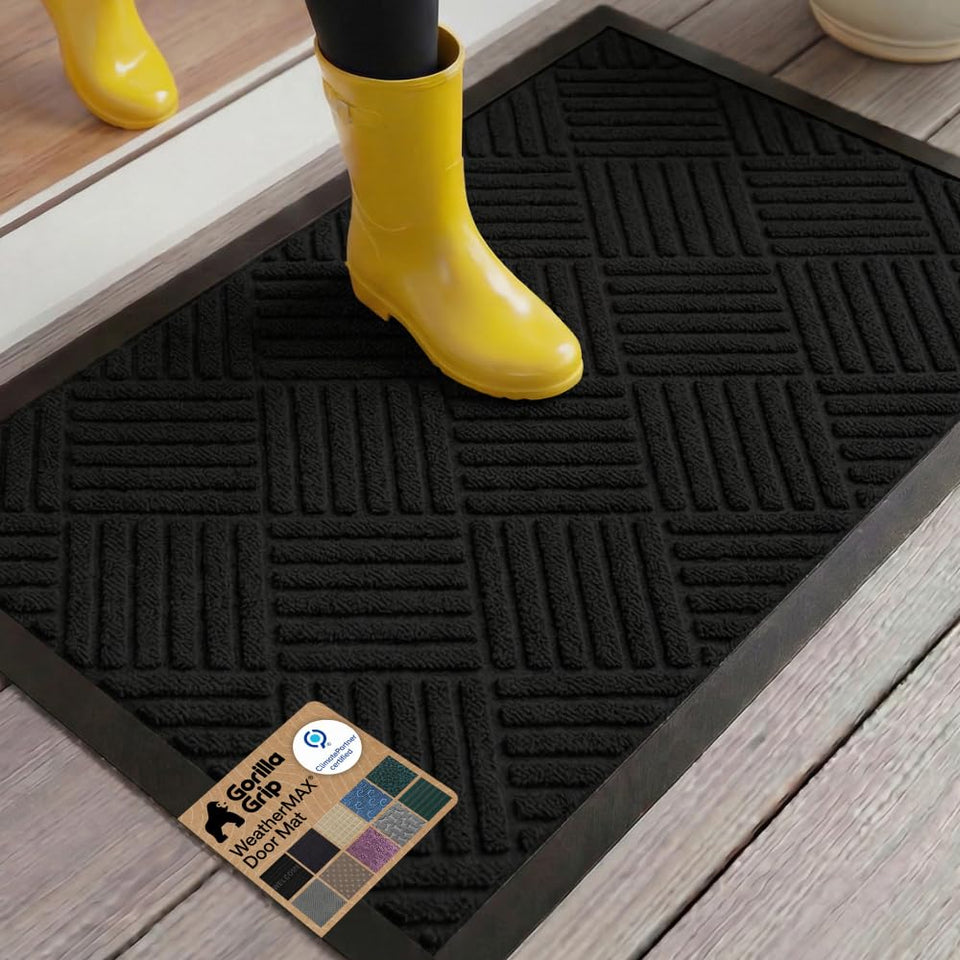 GORILLA GRIP WeatherMAX doormat close-up showing deep grooves for dirt and moisture capture.
