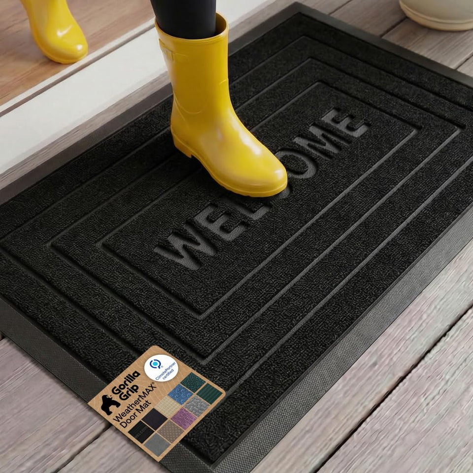 GORILLA GRIP WeatherMAX doormat front view shows rugged entryway protection