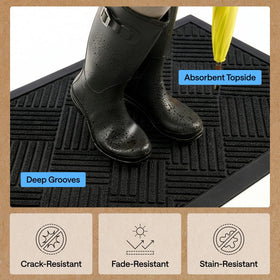 GORILLA GRIP WeatherMAX doormat captures moisture and mud on a wet day