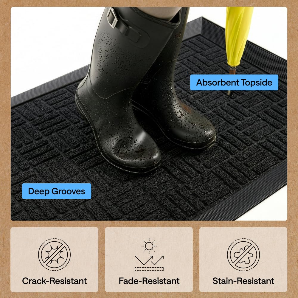 GORILLA GRIP WeatherMAX natural rubber backing supports high-traffic areas.
