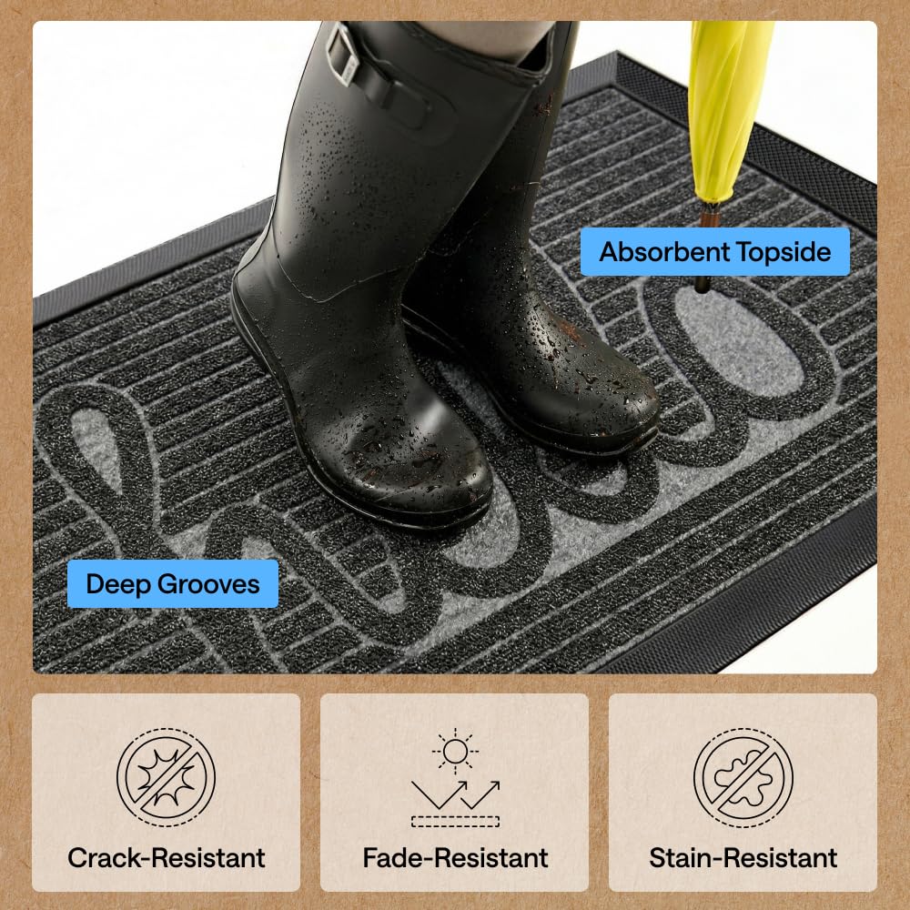 GORILLA GRIP WeatherMAX doormat natural rubber backing for stability.