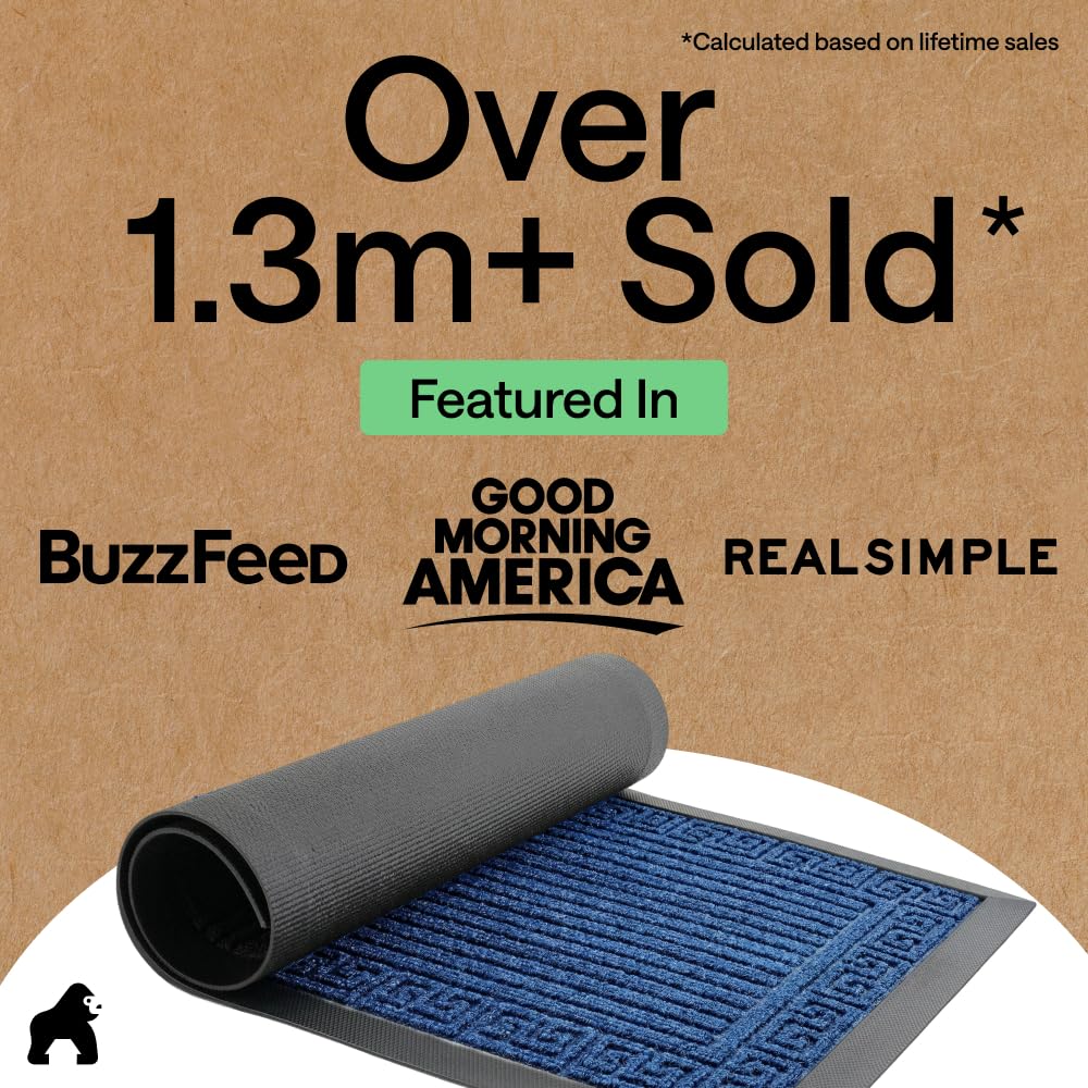 Gorilla Grip WeatherMax navy doormat with low-profile design for easy passage.