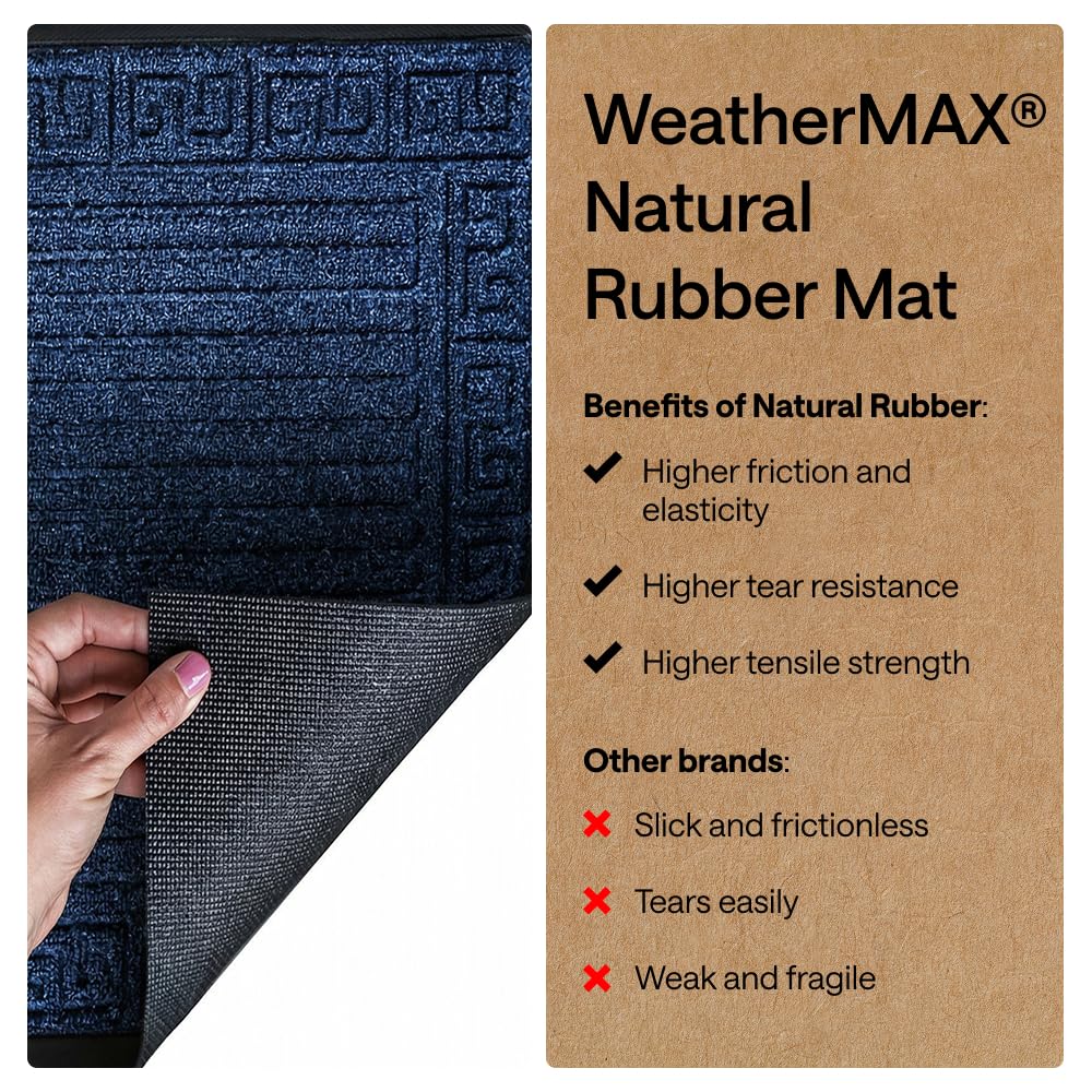 Stain and fade resistant navy doormat for outdoor and indoor use.