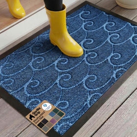 Gorilla Grip WeatherMAX doormat in ocean blue waves protects entryways.