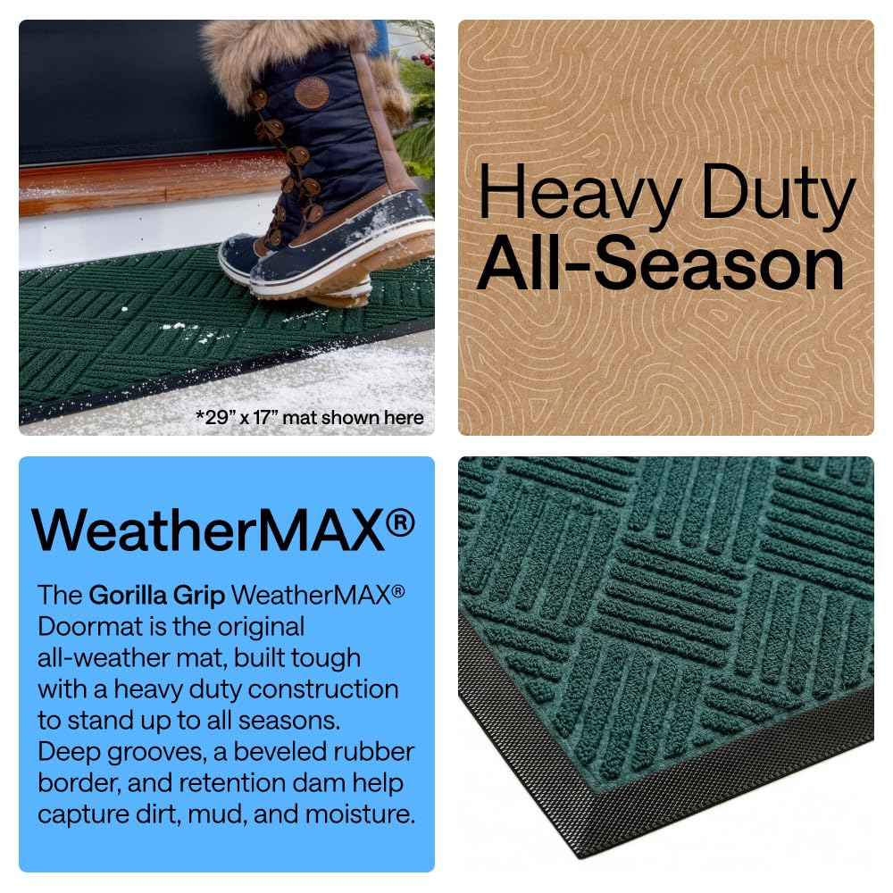 GORILLA GRIP WeatherMAX natural rubber backing provides tear resistance.