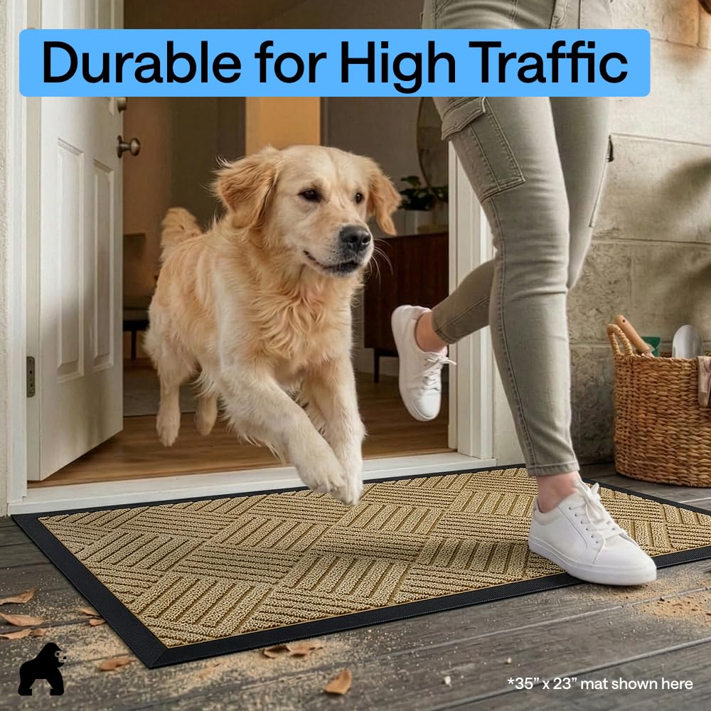 Beige diamond WeatherMAX doormat showing stain and fade resistance
