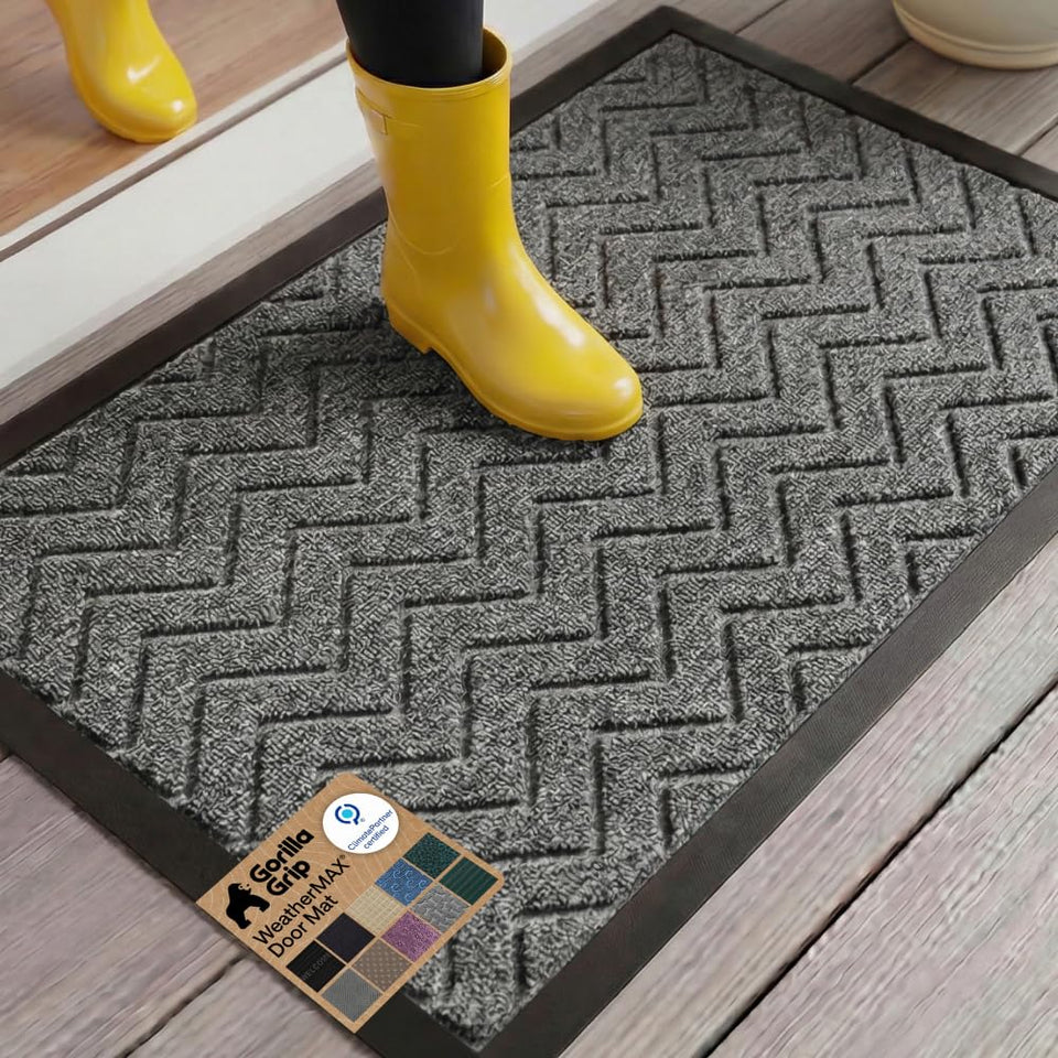Gorilla Grip WeatherMAX doormat with steel chevron front view showing durable entry solution