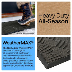 Gorilla Grip WeatherMAX doormat woven topside resists stains and fading over time.