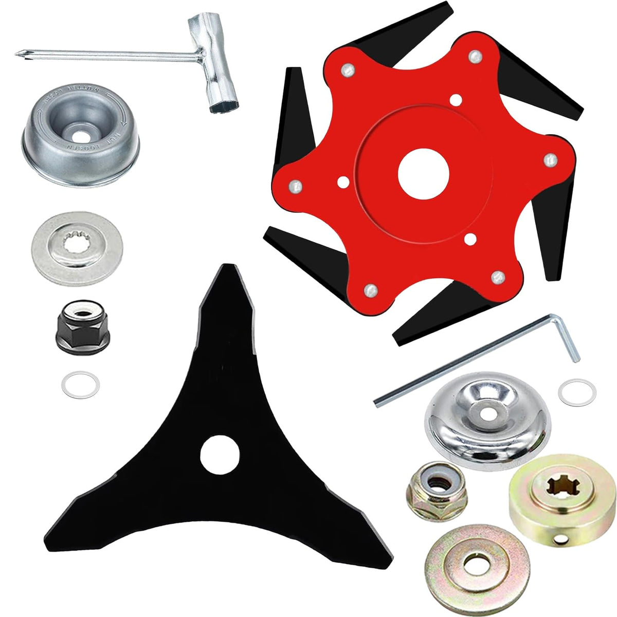 GOROBU steel trimmer head with 6-blade razors for precise lawn trimming.