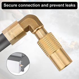 Gosknor elbow adapter on a compact griddle demonstrates quick, leak-free connection