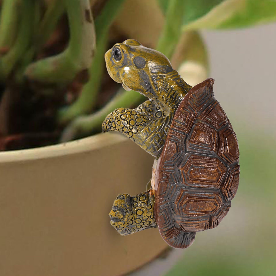 Gosknor tortoise figure plant pot hanger enhances indoor and outdoor garden appeal.