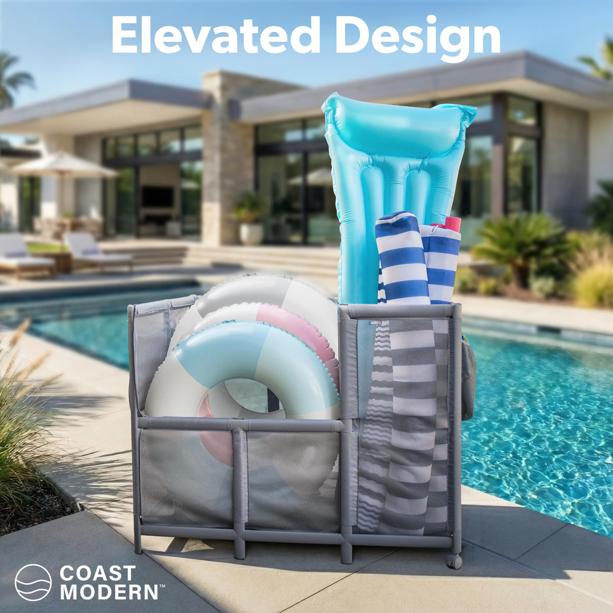 GoSports Coast Modern bin open division highlights easy access for towels and toys
