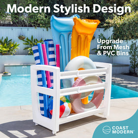 GoSports Coast Modern Bin on locking wheels enables easy relocation around the yard.