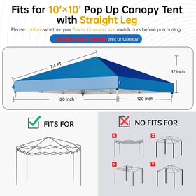 GOTRUTH 10x10 canopy top blue edges with Velcro, easy attachment for fast replacement.