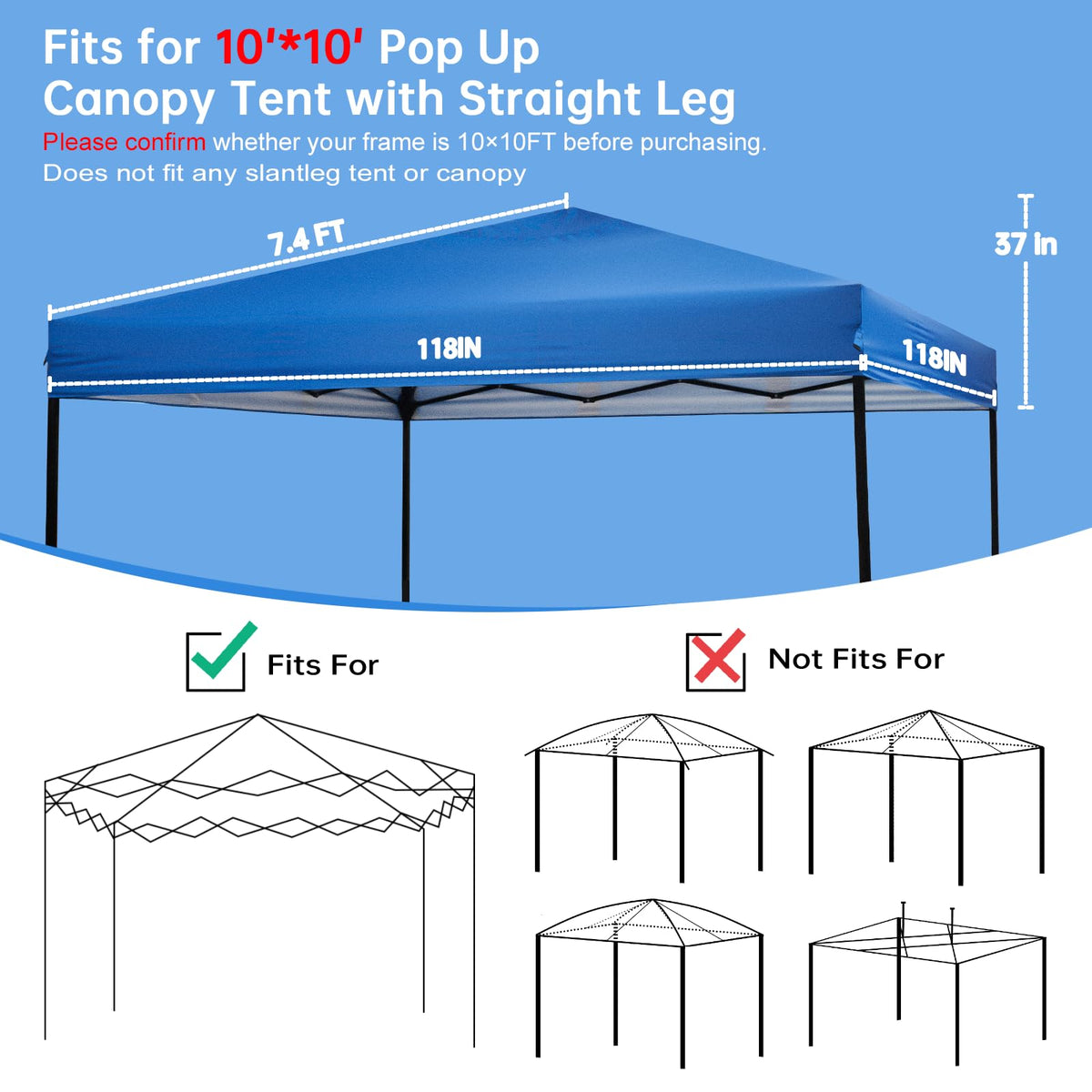GOTRUTH 10x10 blue canopy top side view showing waterproof coating.