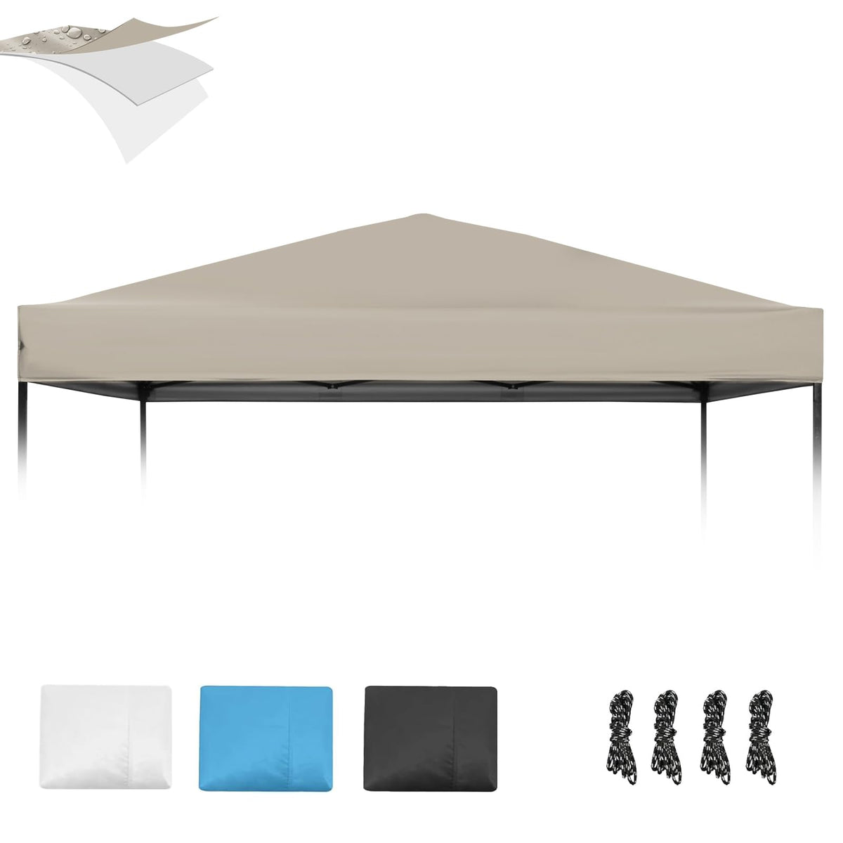 GOTRUTH 10x10 canopy top in Khaki on-frame provides weather protection.