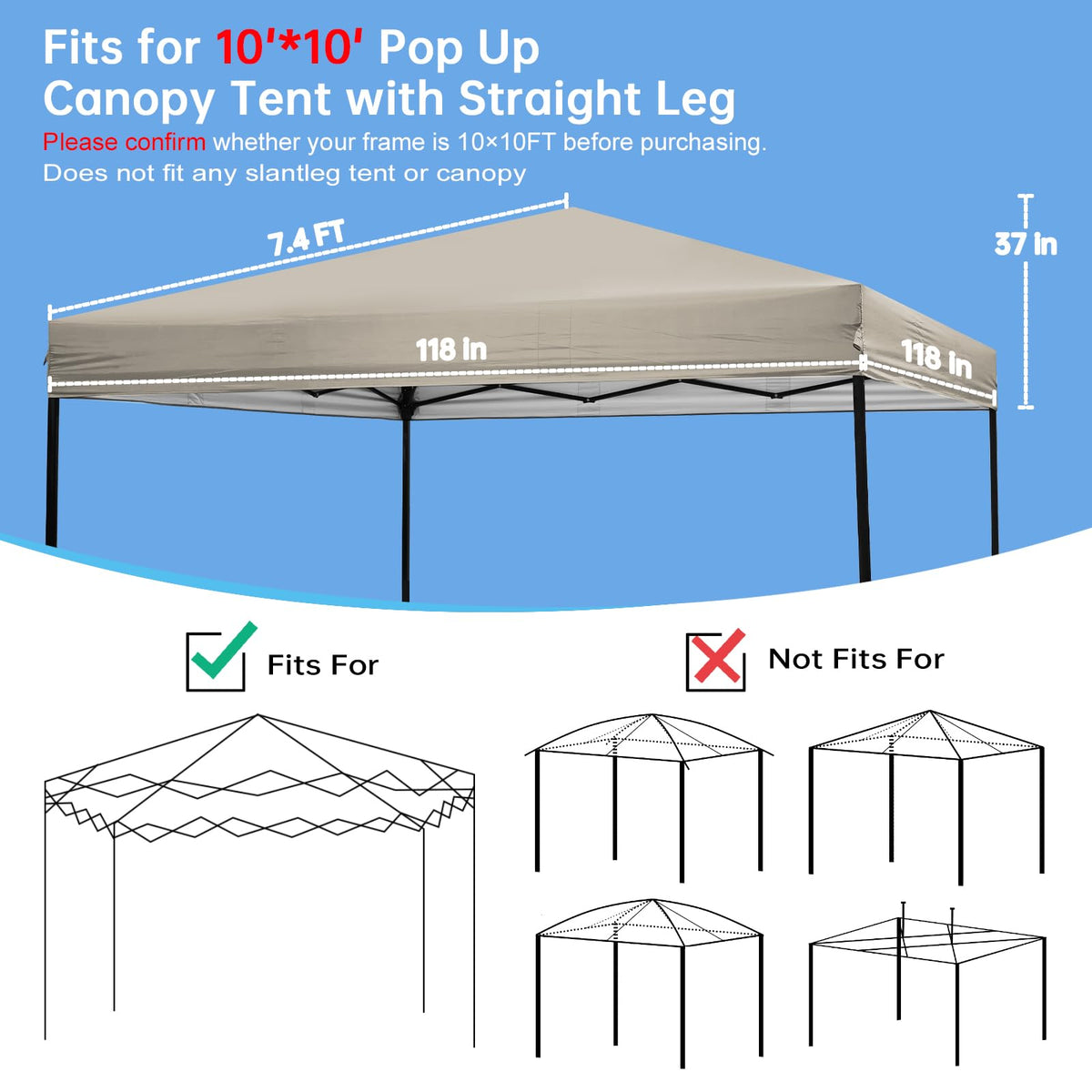GOTRUTH canopy top replacement on-frame for straight-leg frames in Khaki.