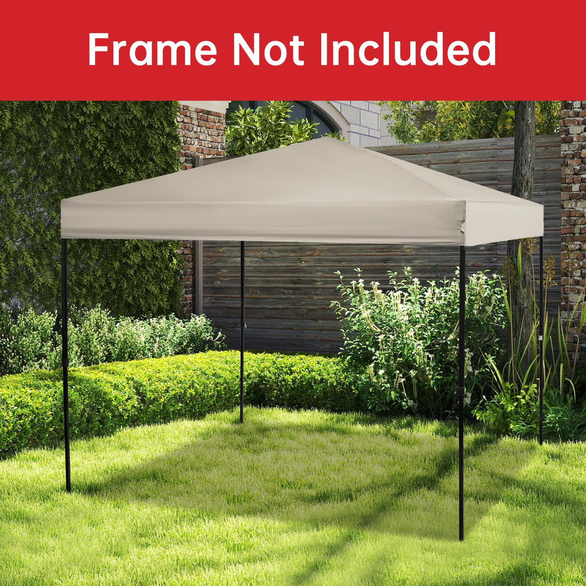 GOTRUTH khaki canopy top packaged as backup for backyard gatherings.