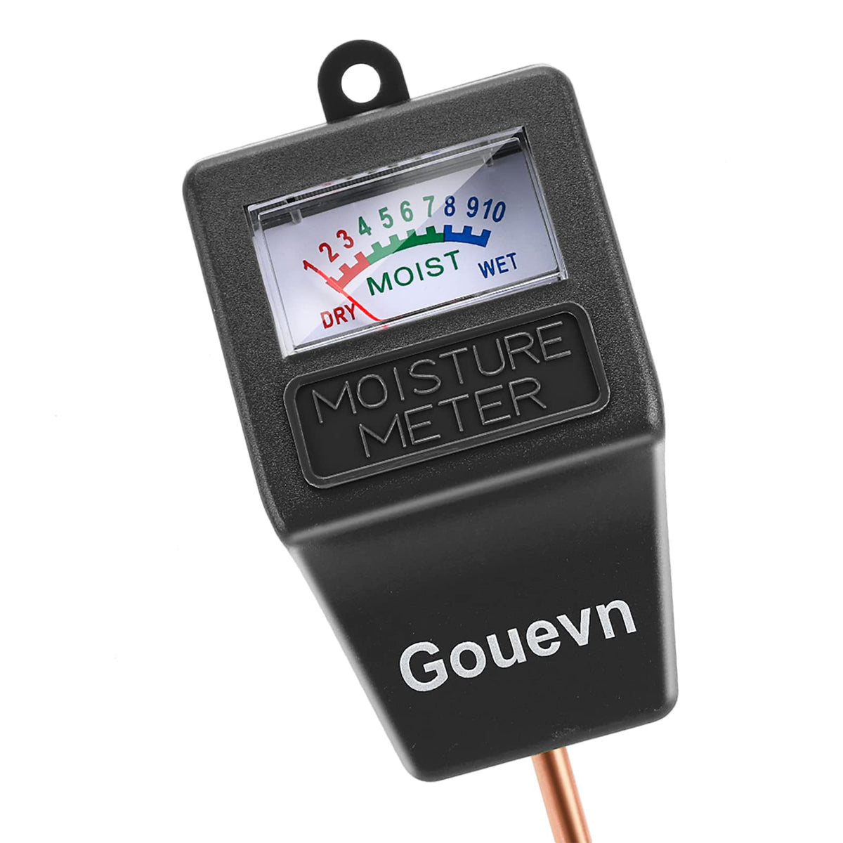 Gouevn soil moisture meter front view with large dial for quick readings.