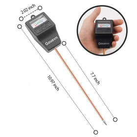 Gouevn soil tester used in garden to monitor plant hydration.