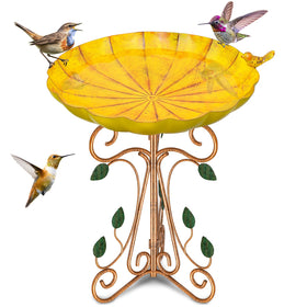 Gouisalin bird bath with basin edge statue invites birds to perch and bathe