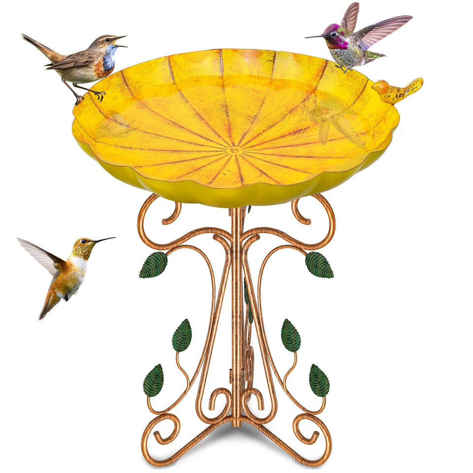 Gouisalin bird bath with basin edge statue invites birds to perch and bathe