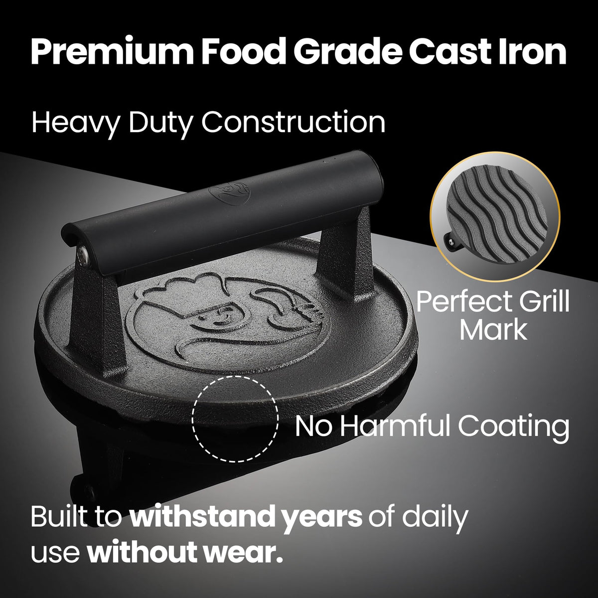 Gourmet Easy Smash press on griddle demonstrates fast cooking and seared edges