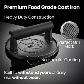 Gourmet Easy Smash press on griddle demonstrates fast cooking and seared edges