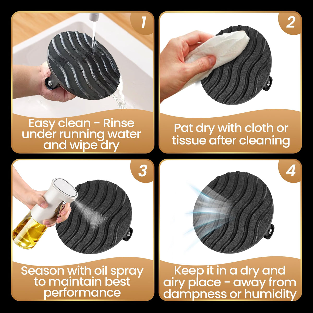 Gourmet Easy Cast-iron surface browns meat without chemicals for rich flavor