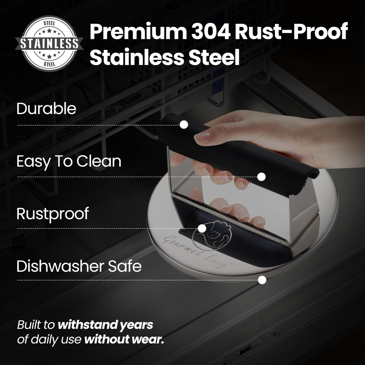 Gourmet Easy Smash Burger Press on griddle for fast, uniform browning
