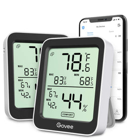 Govee H5075 hygrometer-thermometer front view with clear temperature reading.