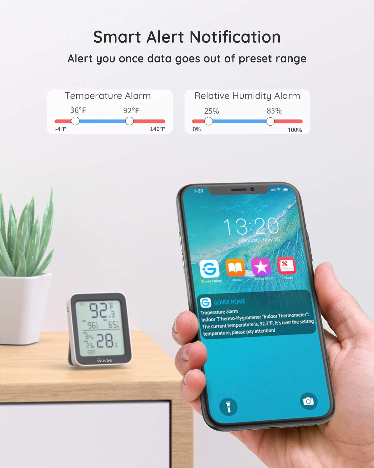 Govee H5075 max-min records track daily temperature and humidity.