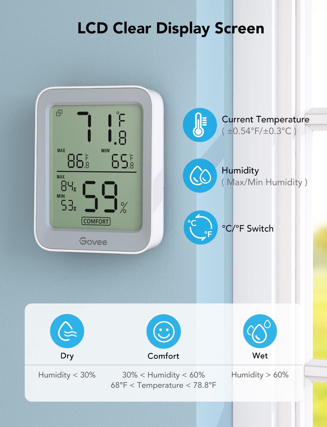 Govee H5075 records max and min temperatures and humidity over time
