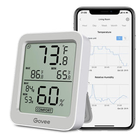 Govee H5075 with remote app monitoring shows real-time readings and alerts.