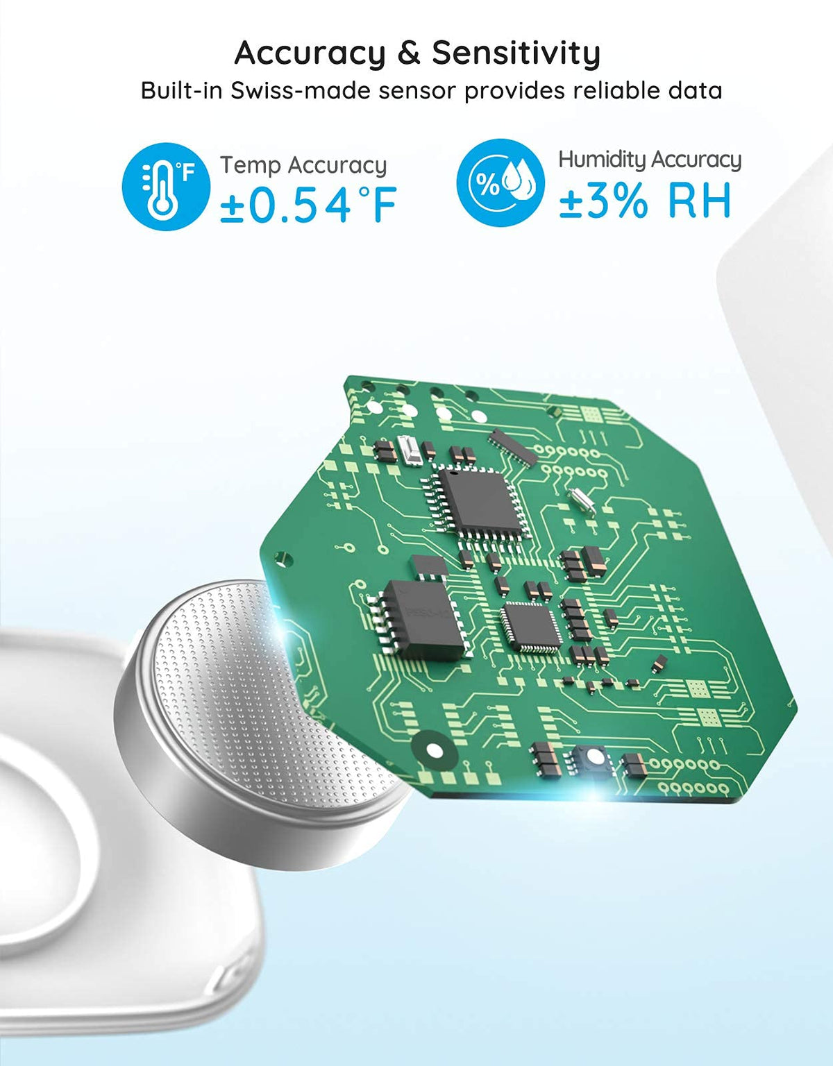 Govee hygrometer thermometer compact design for space-saving placement.