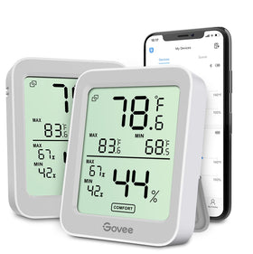 Govee H5075 indoor hygrometer with large LCD display for quick room monitoring.