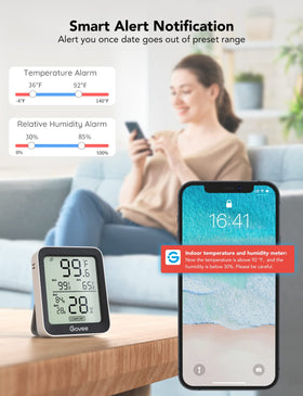 Govee alert notification demonstrates out-of-range warning for quick action.