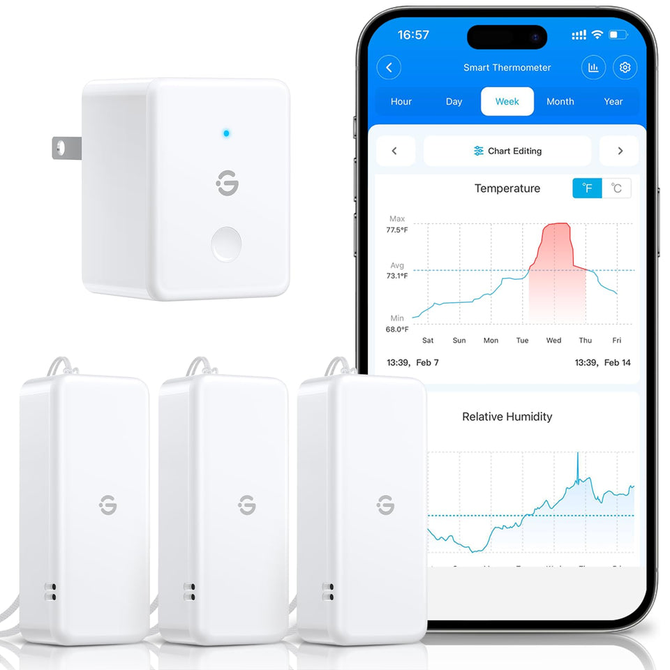 GoveeLife 2.0 WiFi hygrometer-thermometer 3-pack front view for home monitoring.