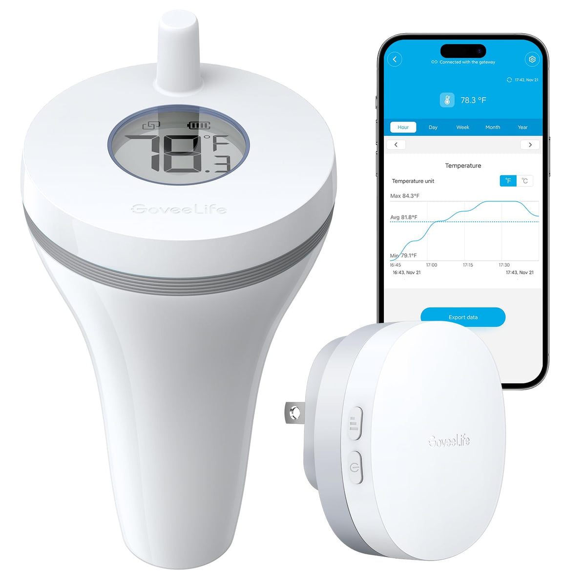 GoveeLife P1 pool thermometer floating device for real-time temperature readings.
