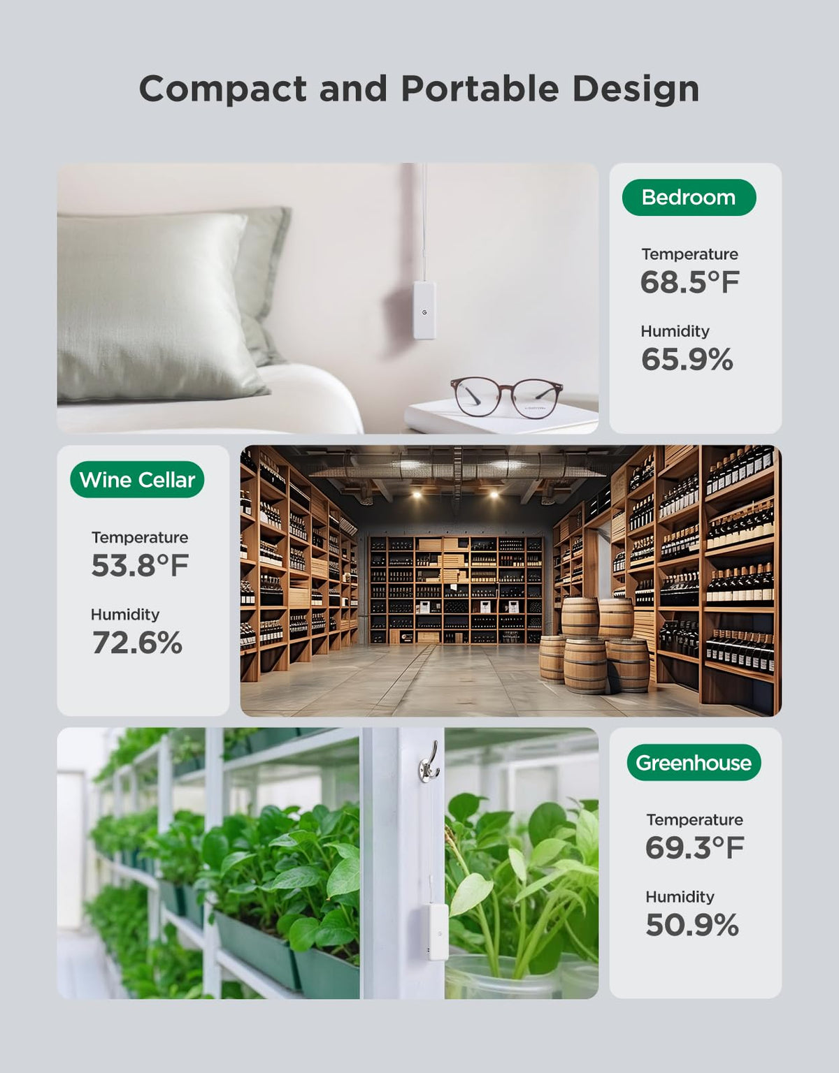 GoveeLife wine cellar monitoring setup with multiple sensors on racks.