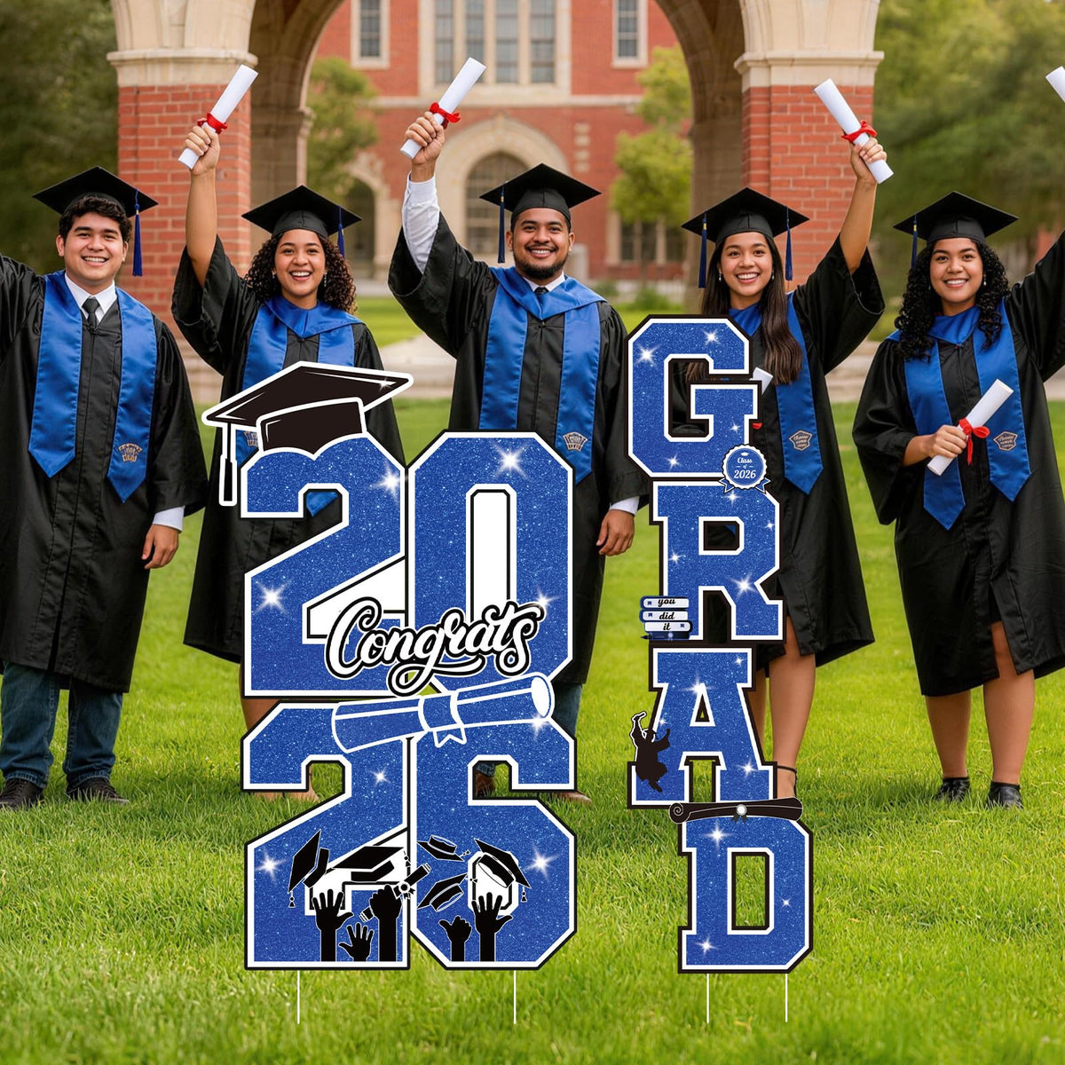 Govpy 2026 grad letters sign emphasizes bold lawn messaging.