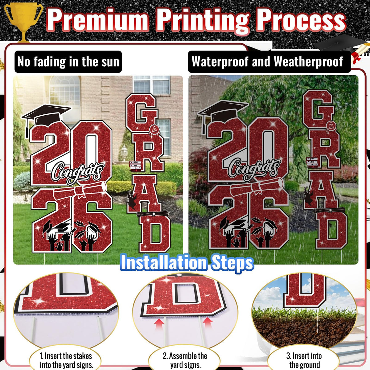 Govpy 2026 grad display on lawn creates an eye-catching photo backdrop.