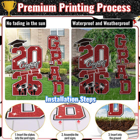 Govpy 2026 grad display on lawn creates an eye-catching photo backdrop.