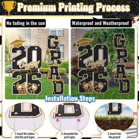 Govpy black and gold grad 2026 display on lawn adds festive curb appeal.