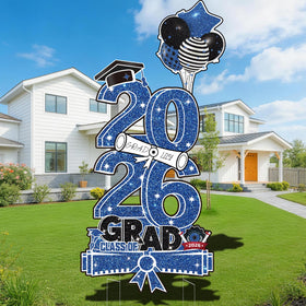 Govpy blue and white 2026 yard sign enhances outdoor graduation visibility.