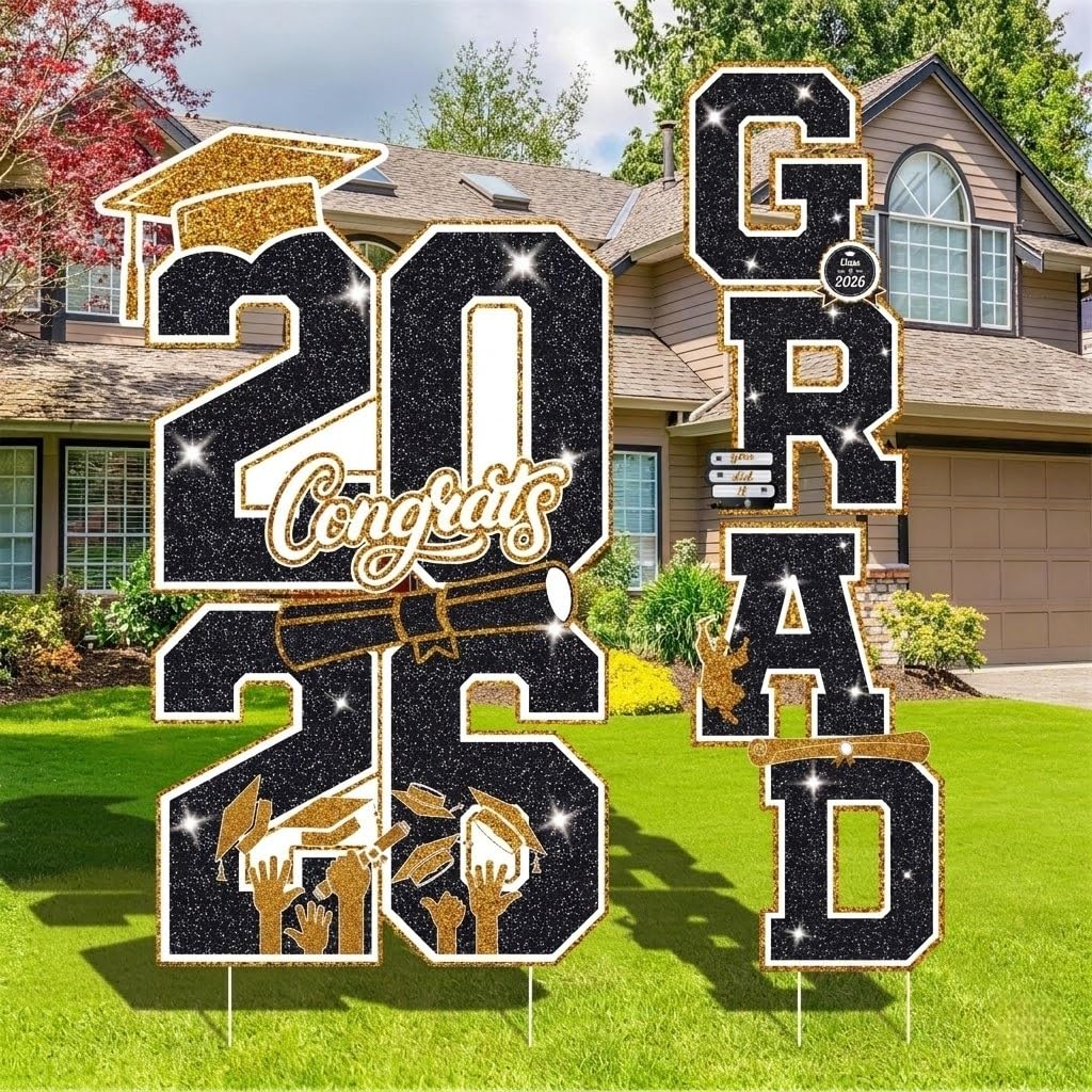 Govpy grad 2026 sign assembly shows bold lawn decor and easy setup.