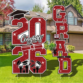 Govpy graduation yard sign 2026 set with bold red and black letters for outdoor visibility.