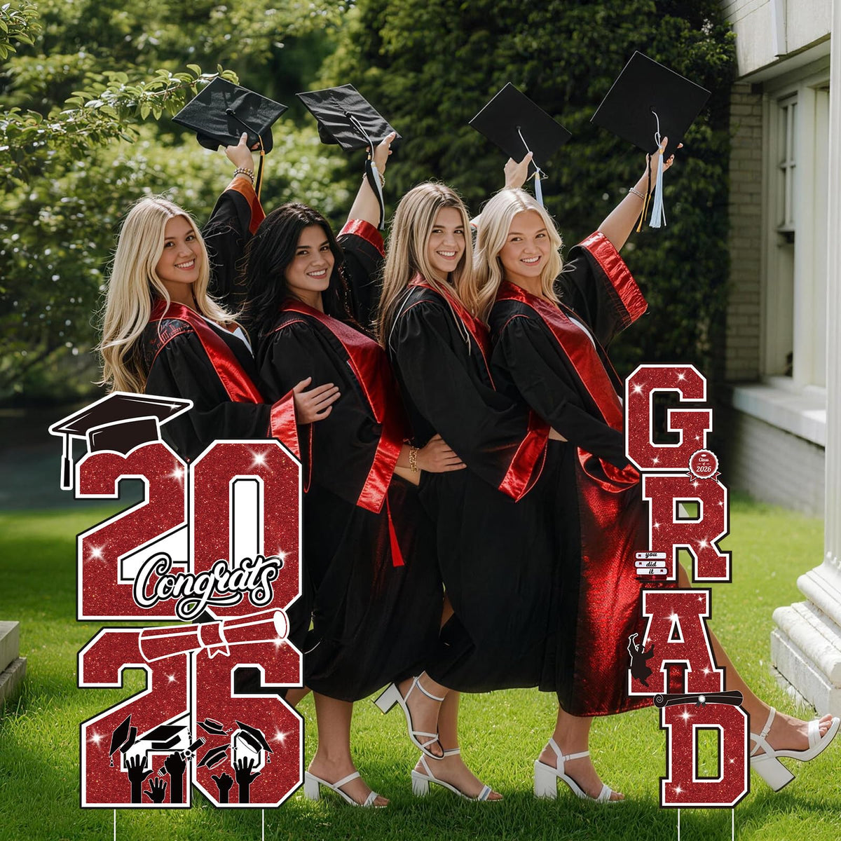Govpy yard sign photo prop setup helps create a memorable grad party corner.