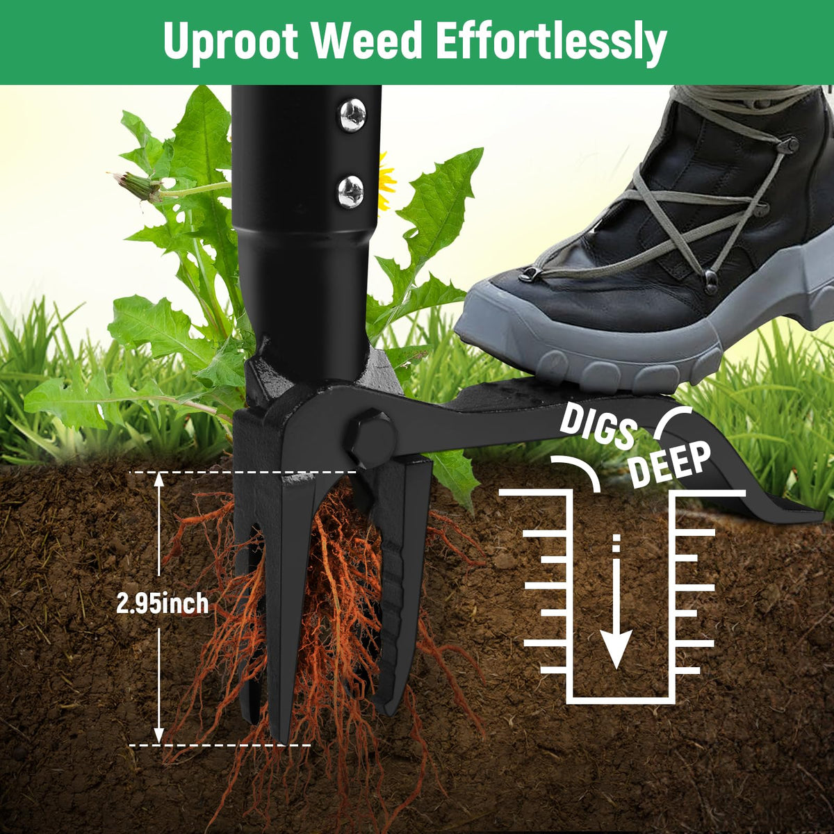 GOXAWEE 4-claw design grips deep-rooted weeds for easier extraction.