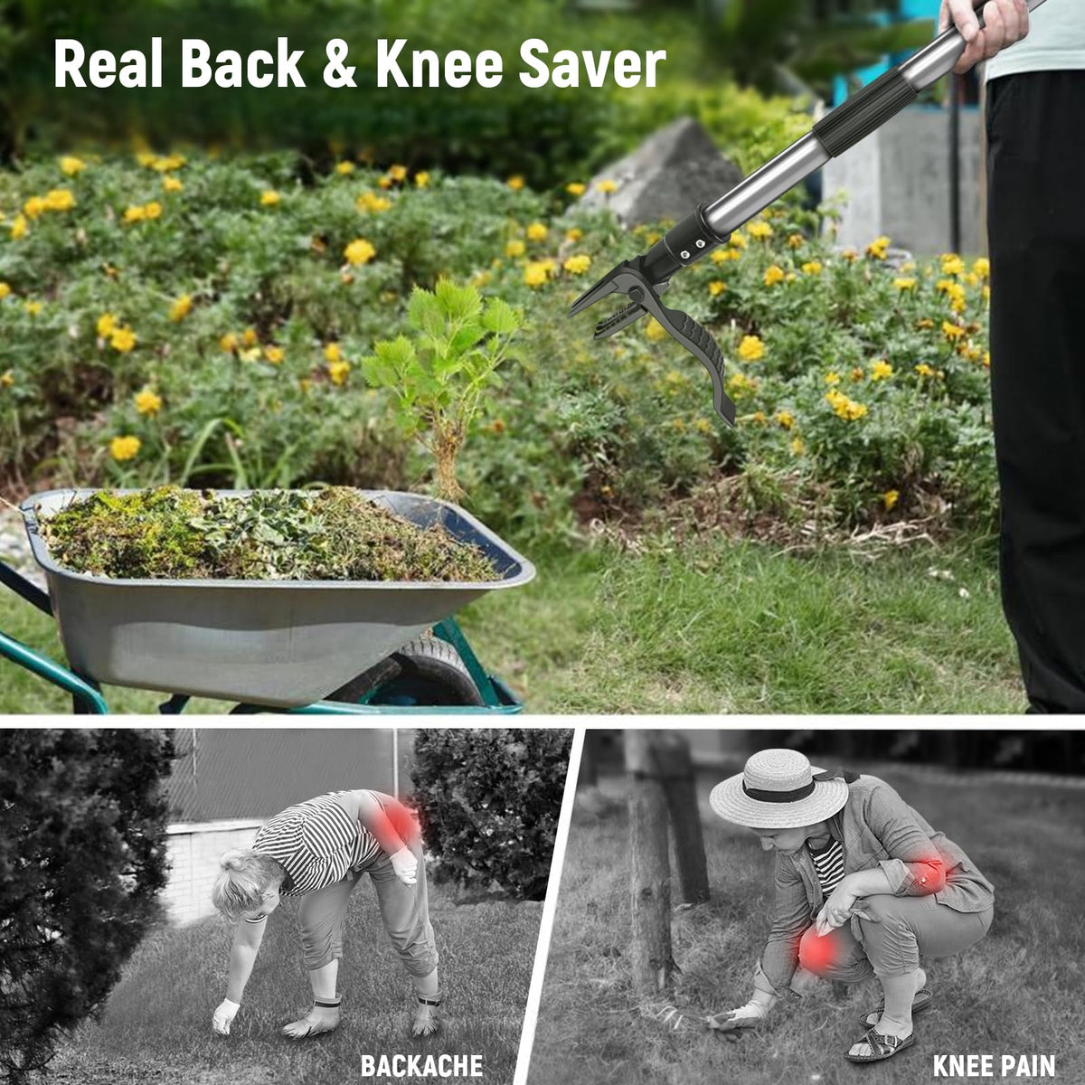 GOXAWEE deep claws remove stubborn weeds in compacted soil.